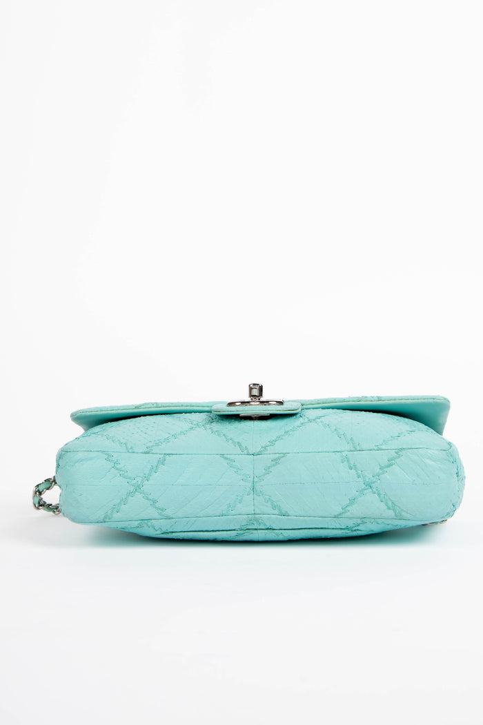 2010s Chanel Blue Python Leather Ultimate Stitch Single Flap Shoulder Bag