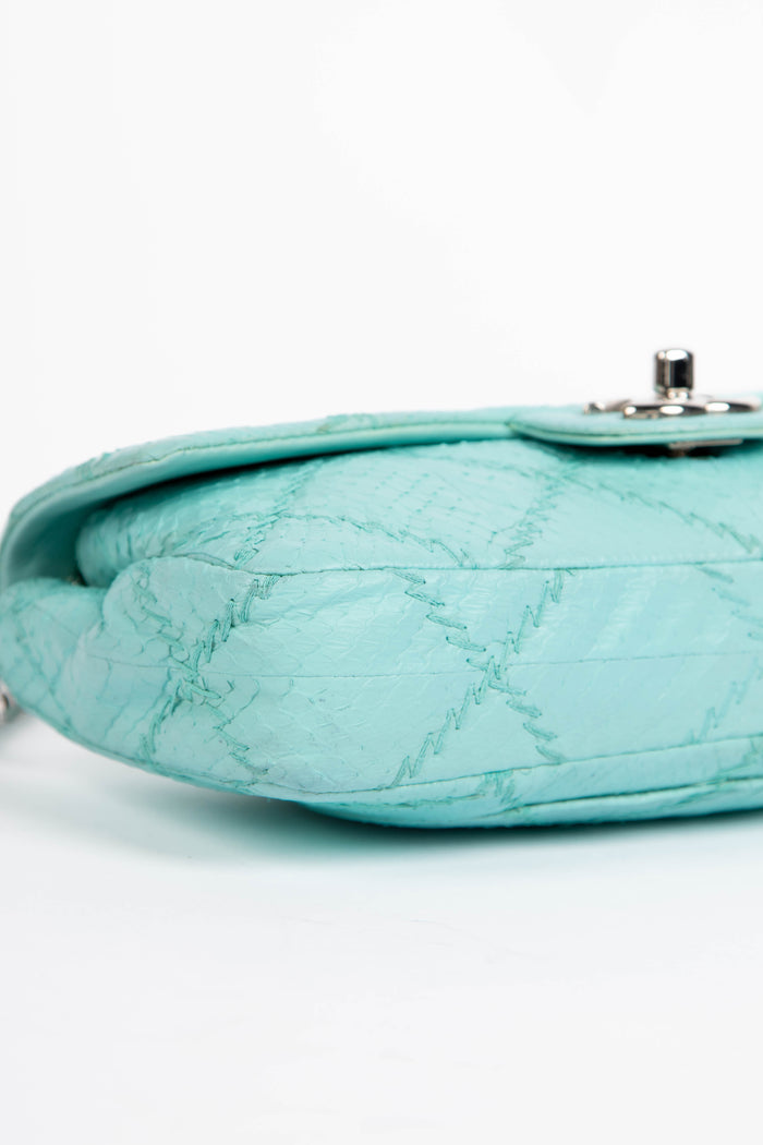 2010s Chanel Blue Python Leather Ultimate Stitch Single Flap Shoulder Bag