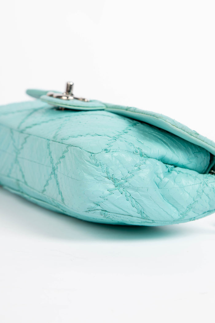 2010s Chanel Blue Python Leather Ultimate Stitch Single Flap Shoulder Bag