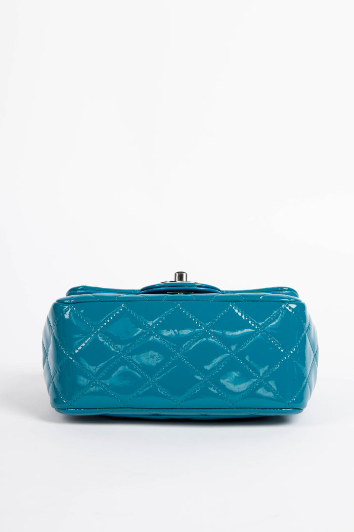 2010s Chanel Blue Patent Leather Mini Square Single Flap Shoulder Bag