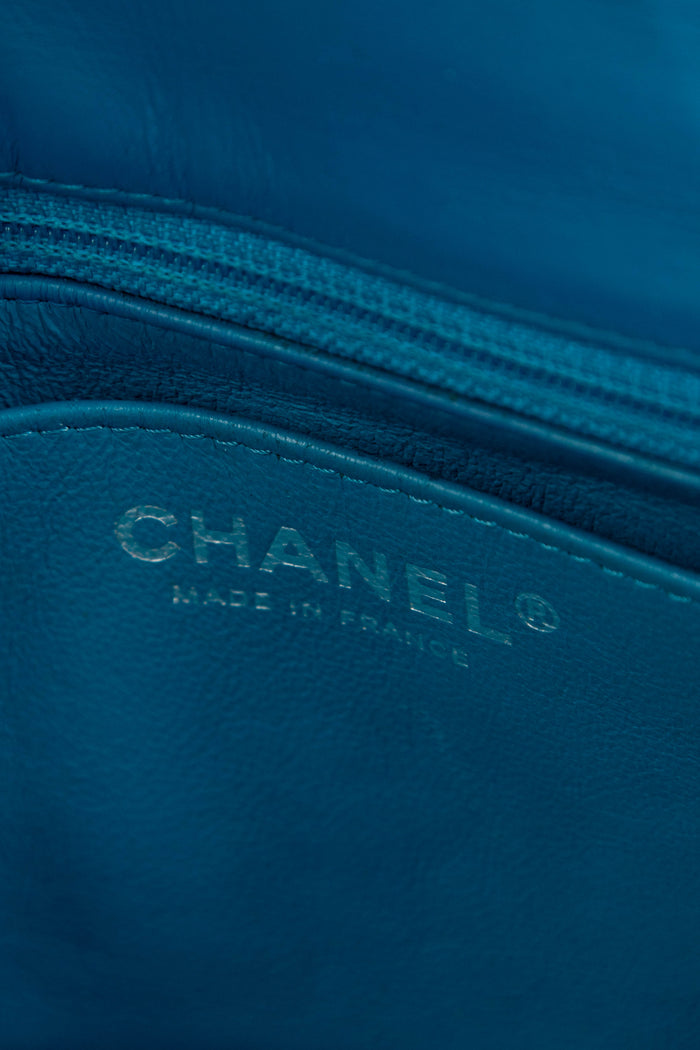 2010s Chanel Blue Patent Leather Mini Square Single Flap Shoulder Bag