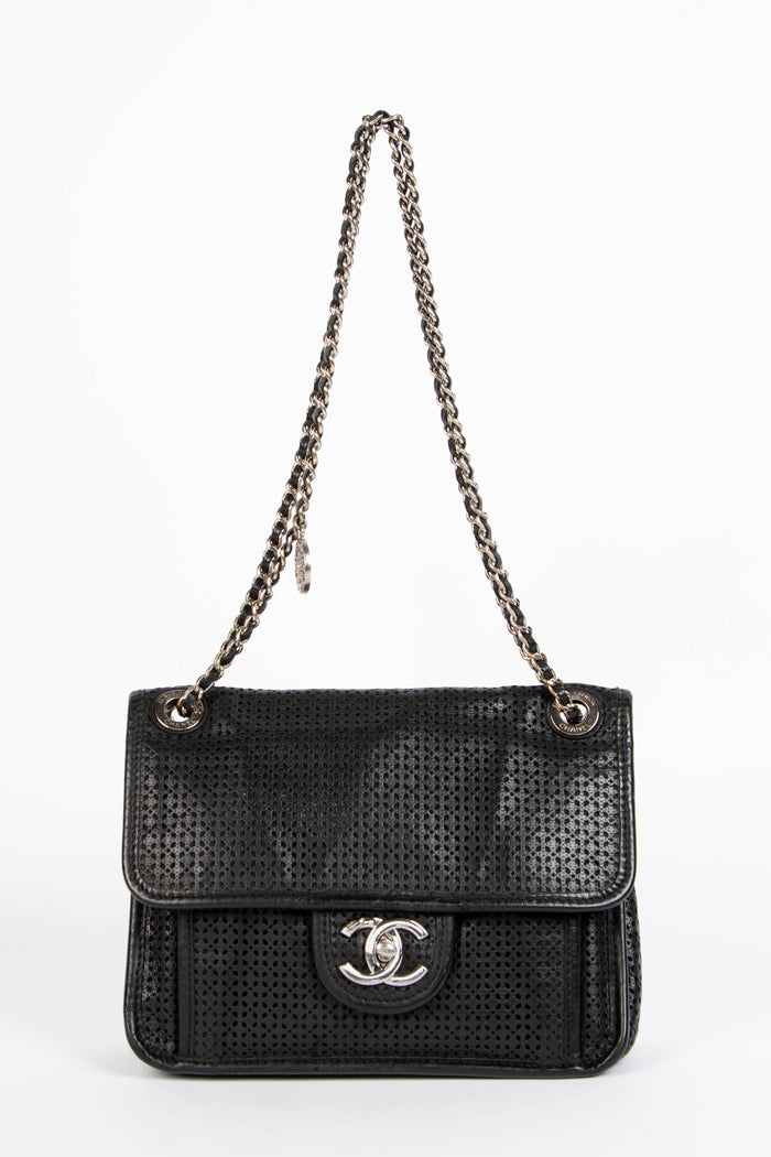 2010s Chanel Black Up in the Air Perforated Shoulder Bag