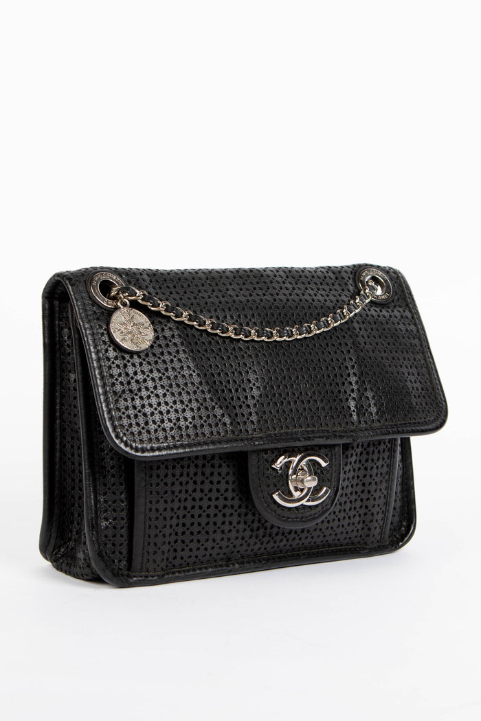 2010s Chanel Black Up in the Air Perforated Shoulder Bag
