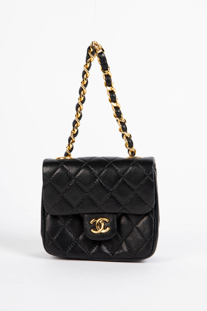 RARE 90s Chanel Black Lambskin Leather Belt Bag