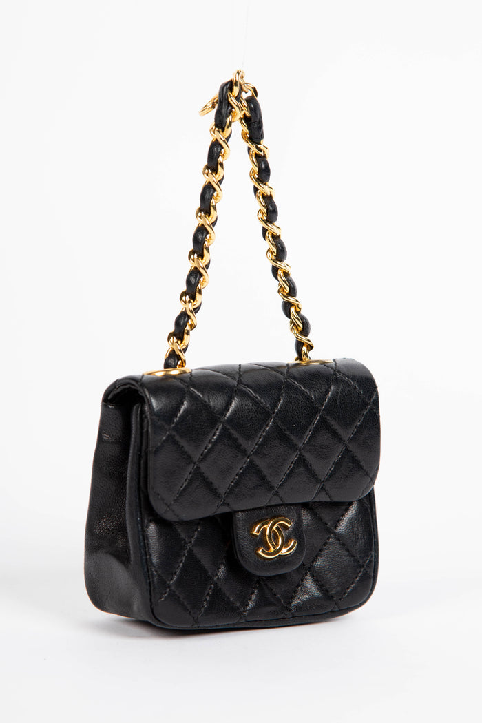 RARE 90s Chanel Black Lambskin Leather Belt Bag