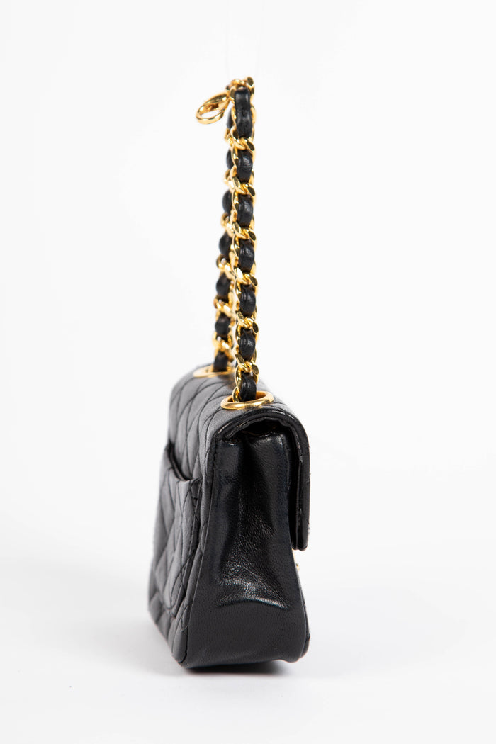 RARE 90s Chanel Black Lambskin Leather Belt Bag