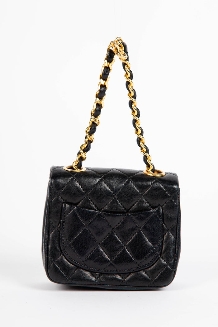 RARE 90s Chanel Black Lambskin Leather Belt Bag