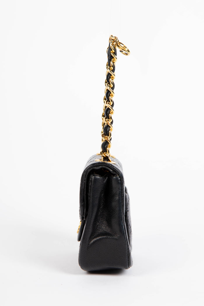 RARE 90s Chanel Black Lambskin Leather Belt Bag