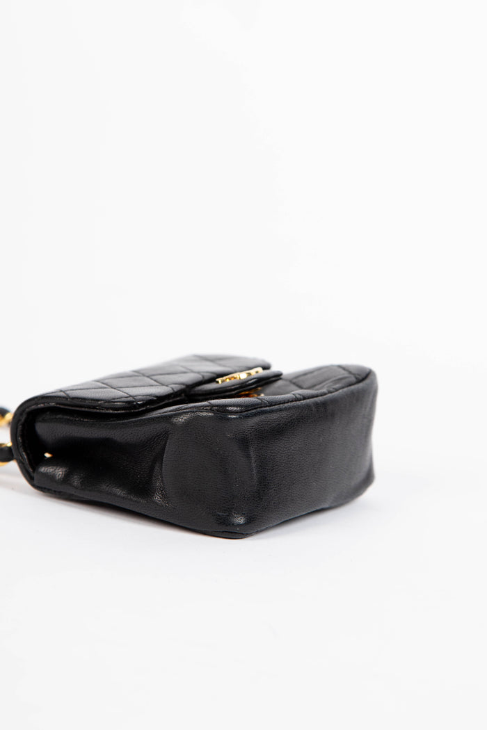 RARE 90s Chanel Black Lambskin Leather Belt Bag