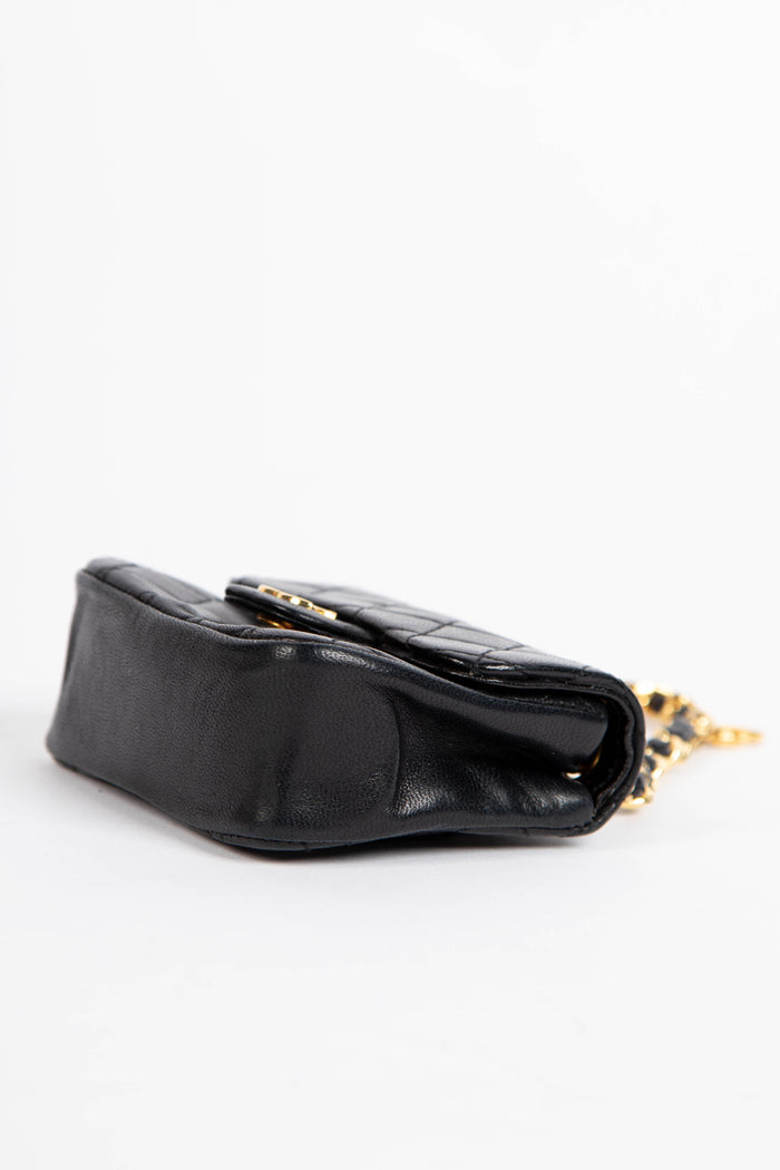 RARE 90s Chanel Black Lambskin Leather Belt Bag