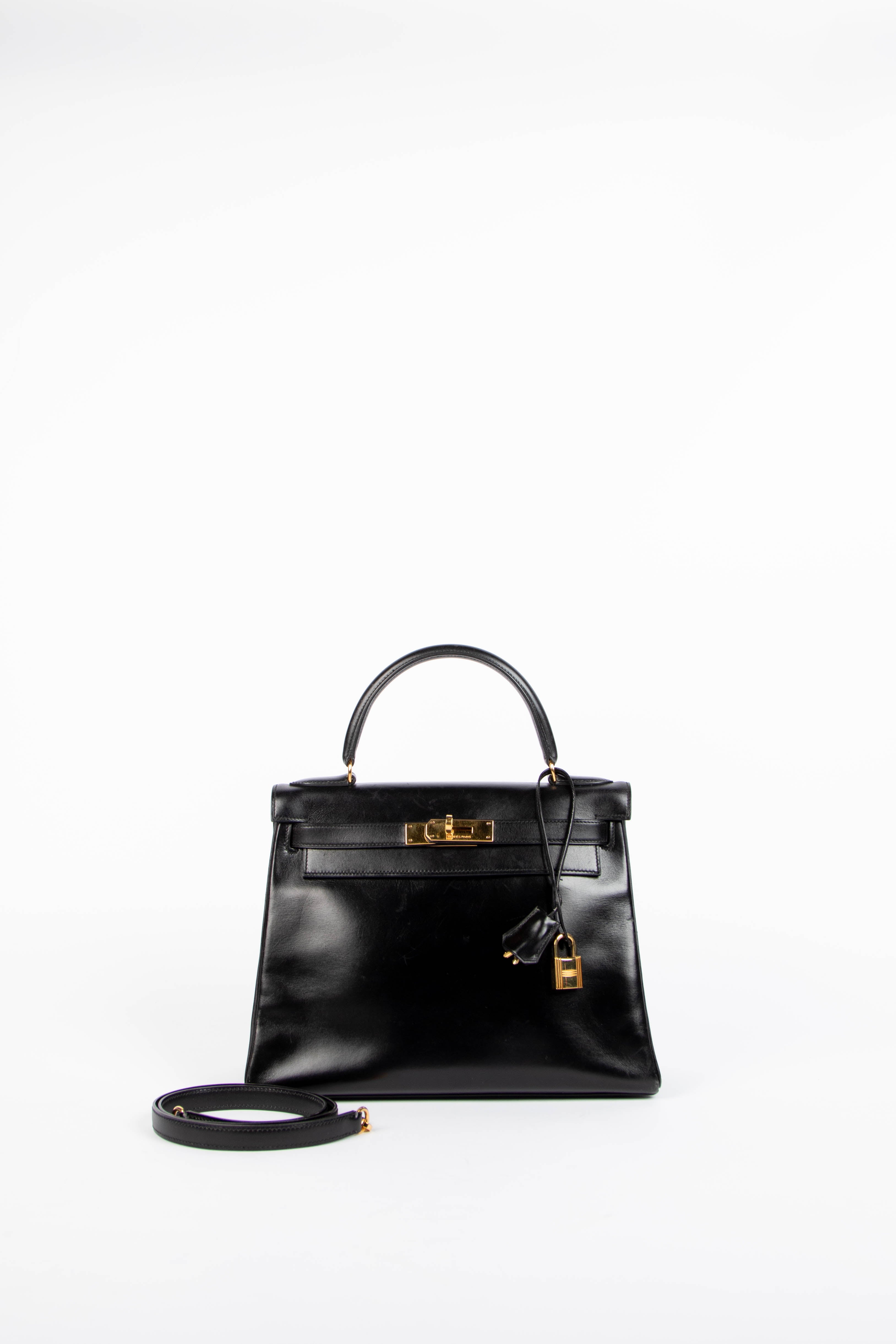 1978 Hermès Kelly 28cm Retourne in Black Box Calf Leather with GHW