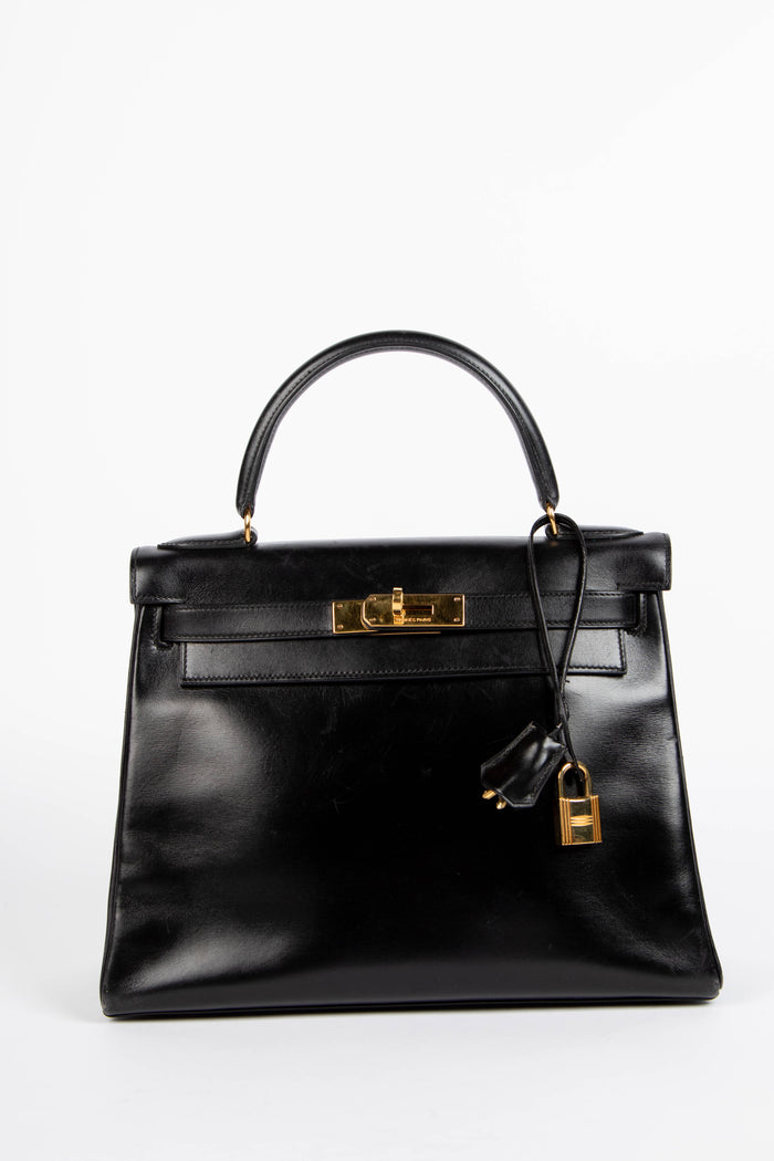1978 Hermès Kelly 28cm Retourne in Black Box Calf Leather with GHW