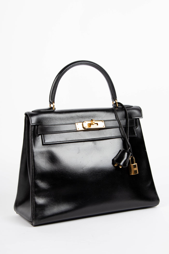 1978 Hermès Kelly 28cm Retourne in Black Box Calf Leather with GHW