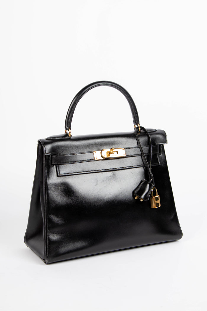 1978 Hermès Kelly 28cm Retourne in Black Box Calf Leather with GHW
