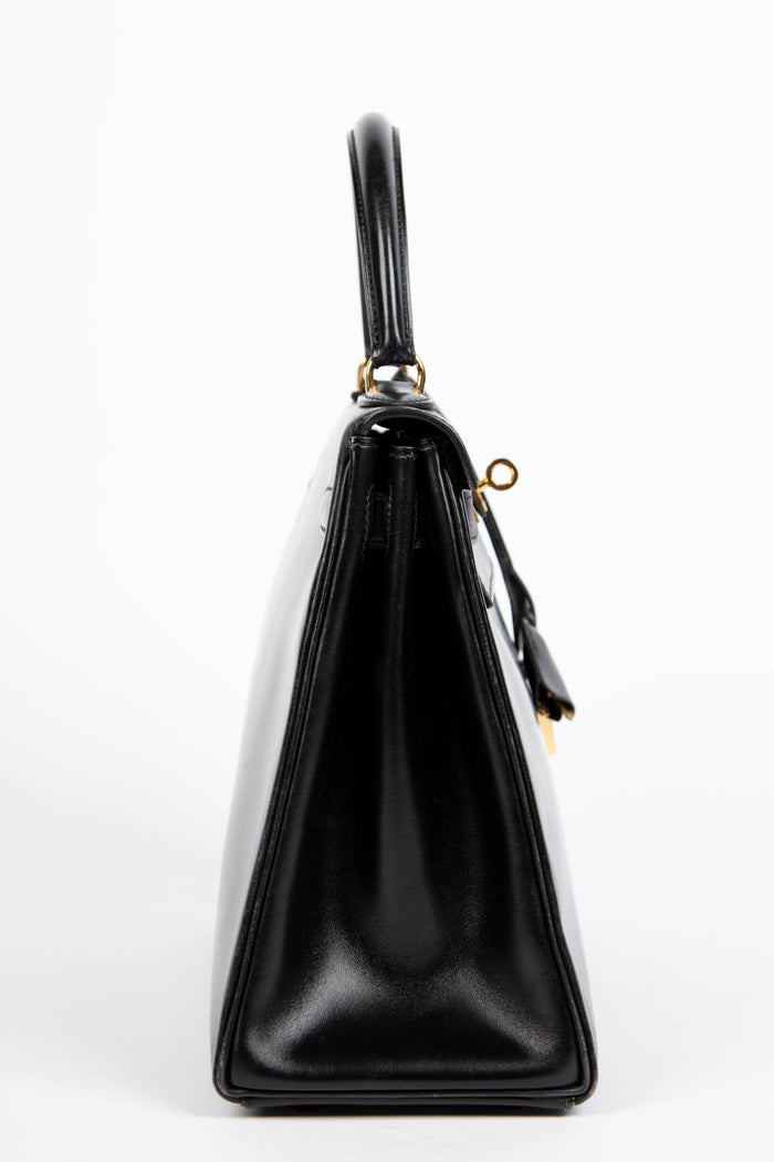 1978 Hermès Kelly 28cm Retourne in Black Box Calf Leather with GHW