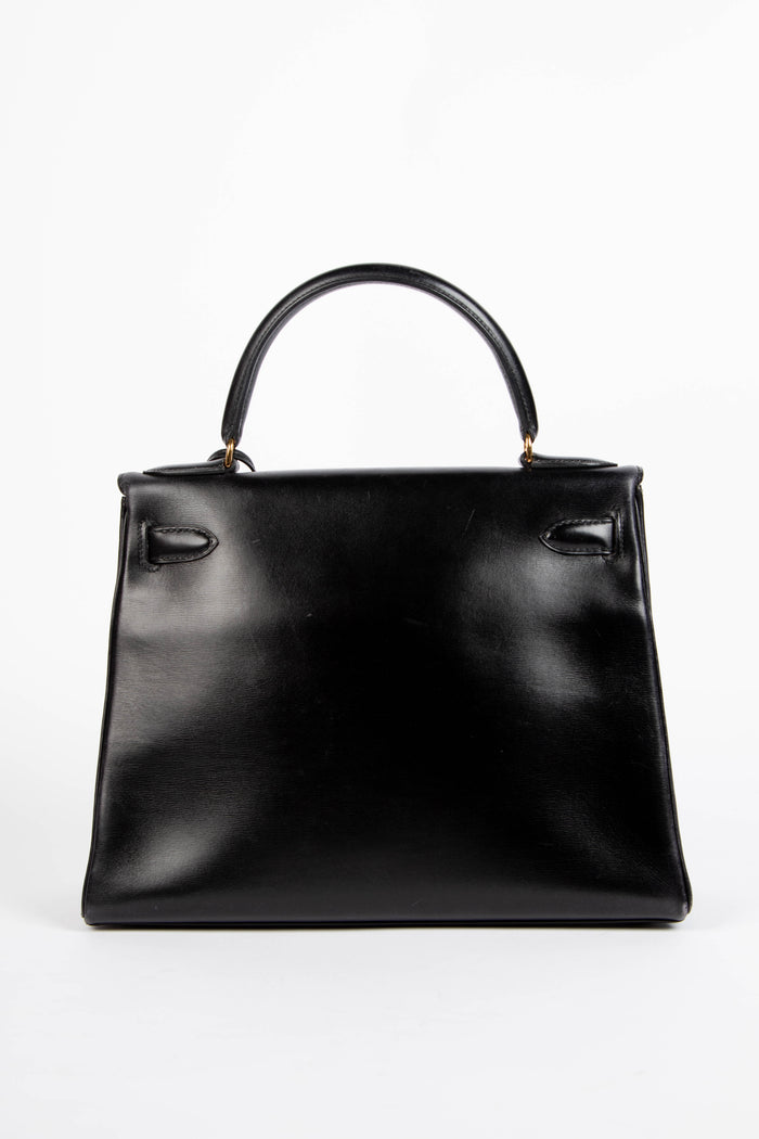 1978 Hermès Kelly 28cm Retourne in Black Box Calf Leather with GHW