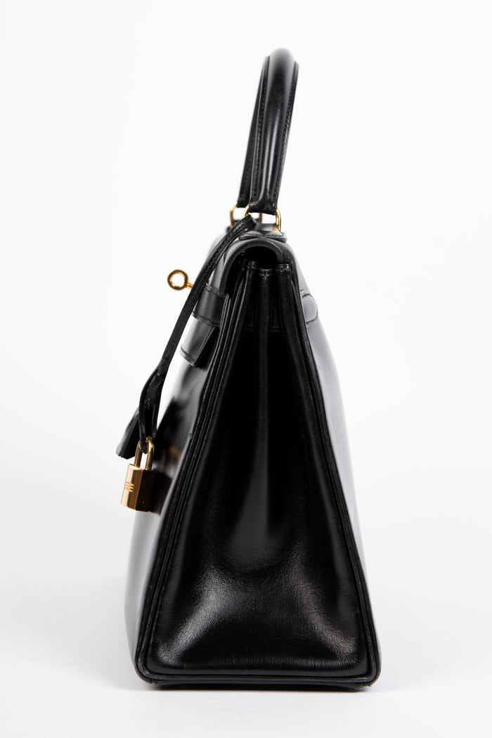 1978 Hermès Kelly 28cm Retourne in Black Box Calf Leather with GHW