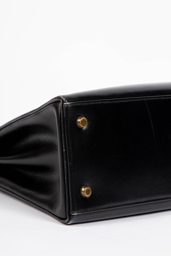 1978 Hermès Kelly 28cm Retourne in Black Box Calf Leather with GHW