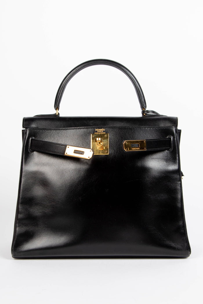 1978 Hermès Kelly 28cm Retourne in Black Box Calf Leather with GHW