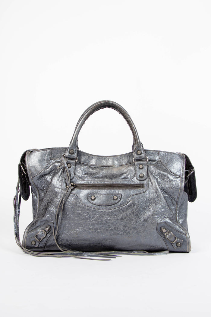 2010s Balenciaga Grey Leather City Bag