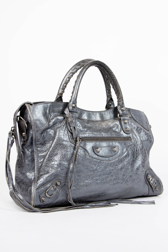 2010s Balenciaga Grey Leather City Bag