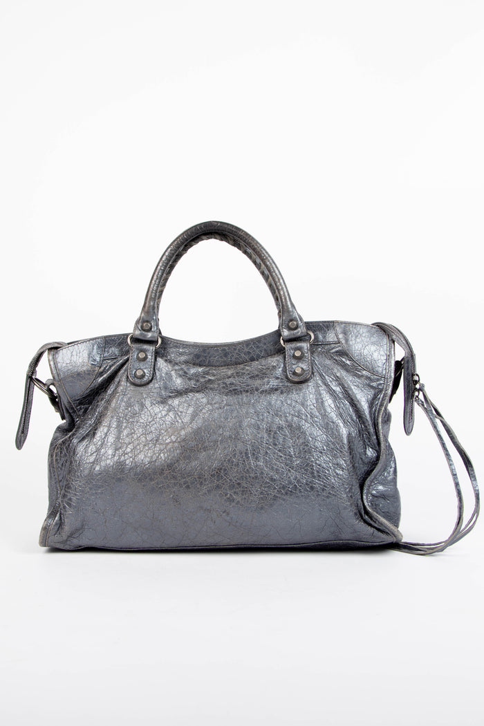 2010s Balenciaga Grey Leather City Bag