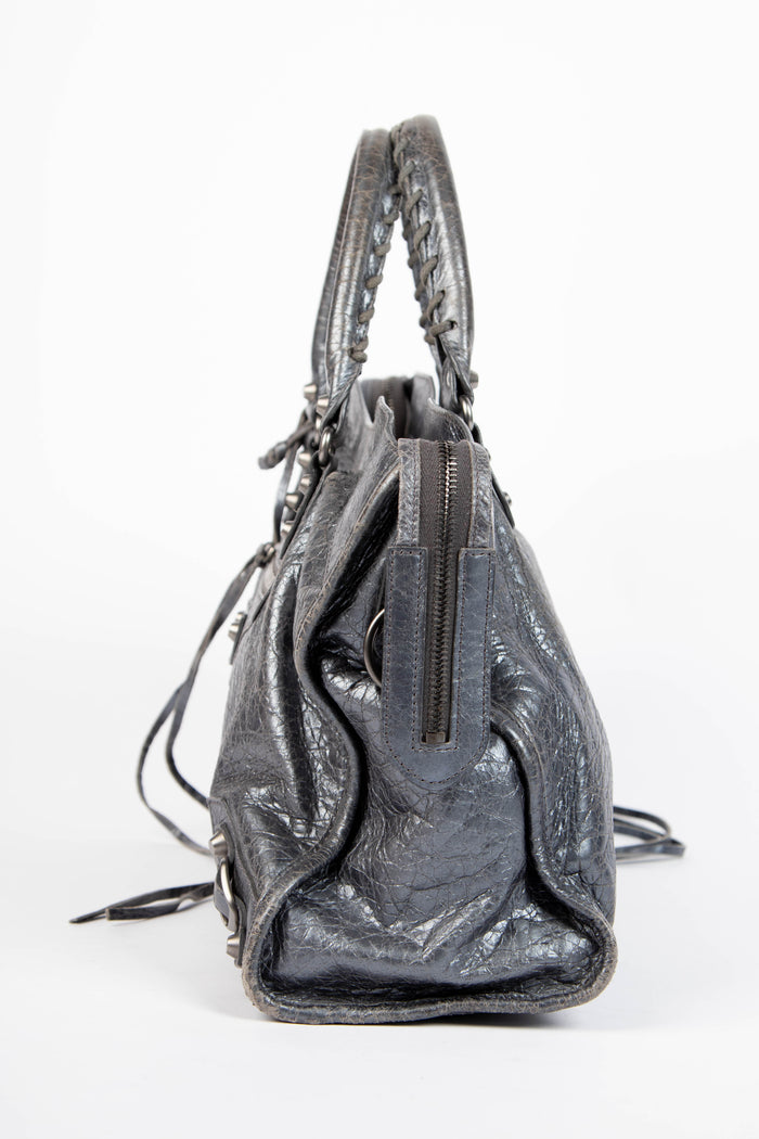 2010s Balenciaga Grey Leather City Bag