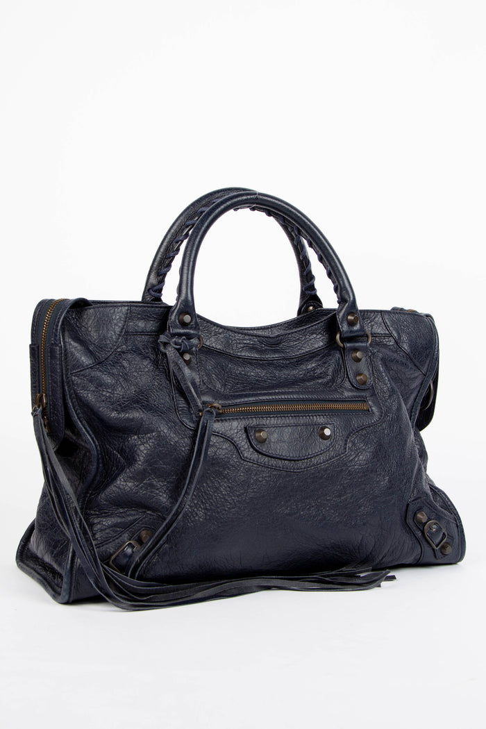 2010s Balenciaga Navy Leather City Bag