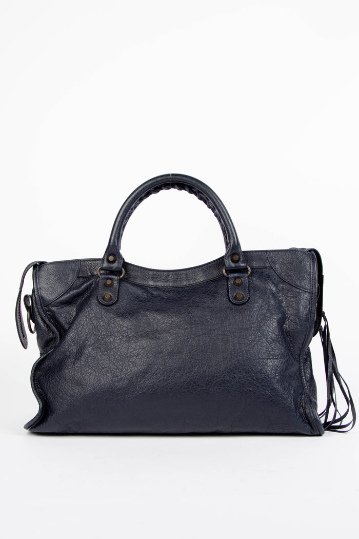 2010s Balenciaga Navy Leather City Bag