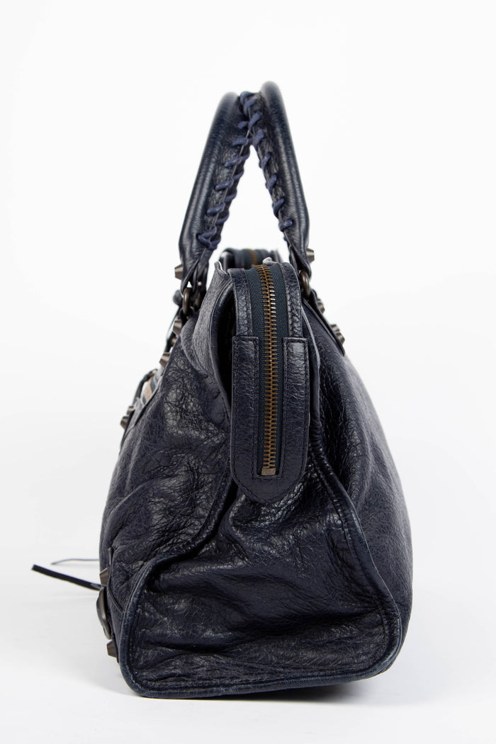 2010s Balenciaga Navy Leather City Bag