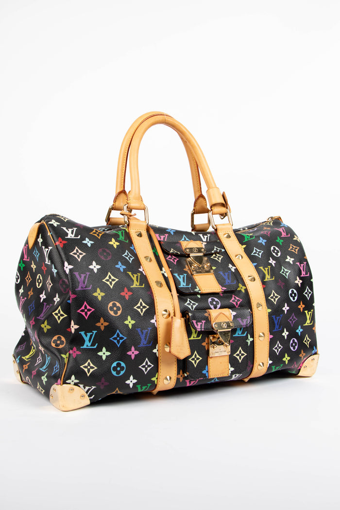2000s Louis Vuitton x Takashi Murakami Black Multicolour Keepall 45cm