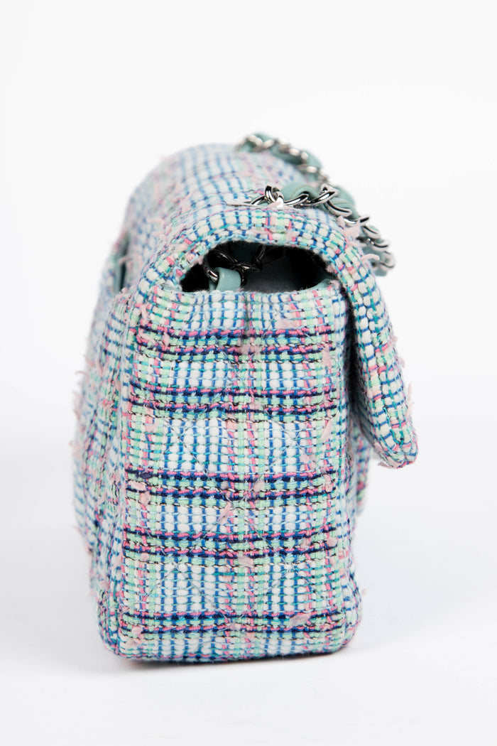 2019 Chanel Blue Tweed Mini Rectangular Flap Shoulder Bag
