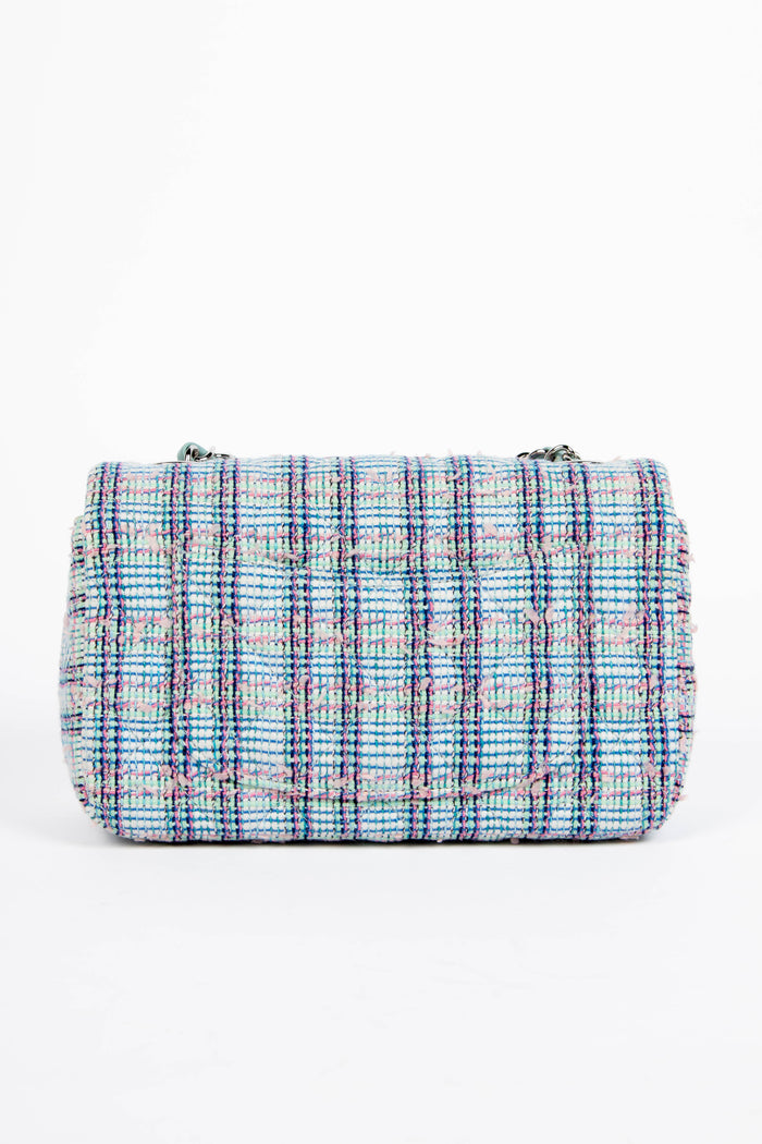 2019 Chanel Blue Tweed Mini Rectangular Flap Shoulder Bag