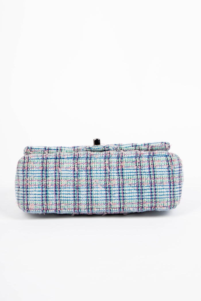 2019 Chanel Blue Tweed Mini Rectangular Flap Shoulder Bag