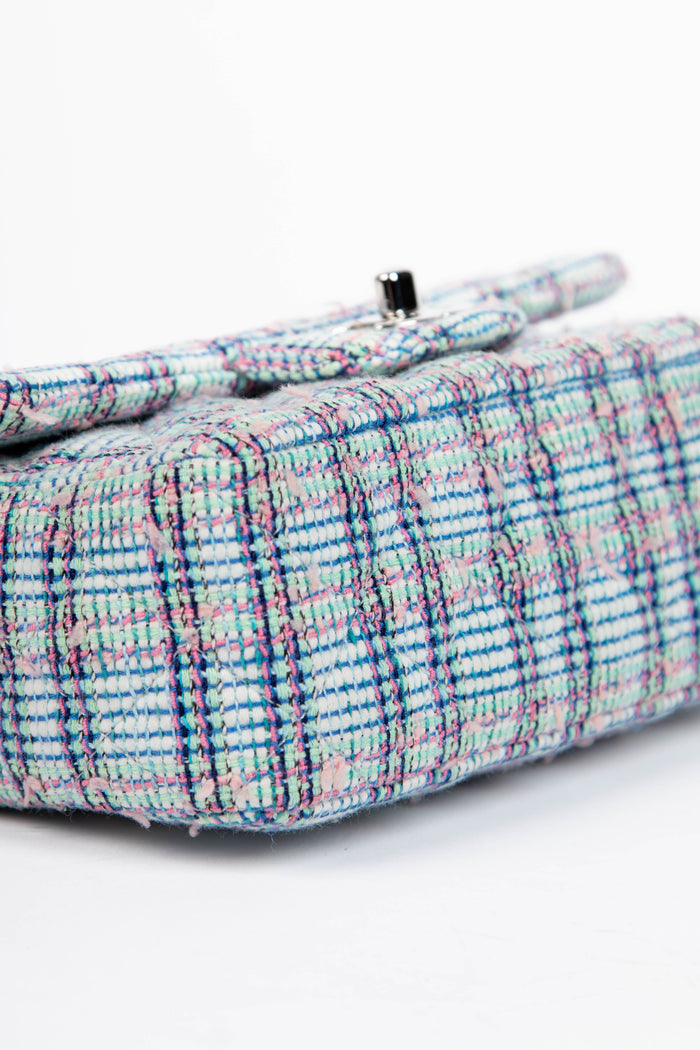 2019 Chanel Blue Tweed Mini Rectangular Flap Shoulder Bag