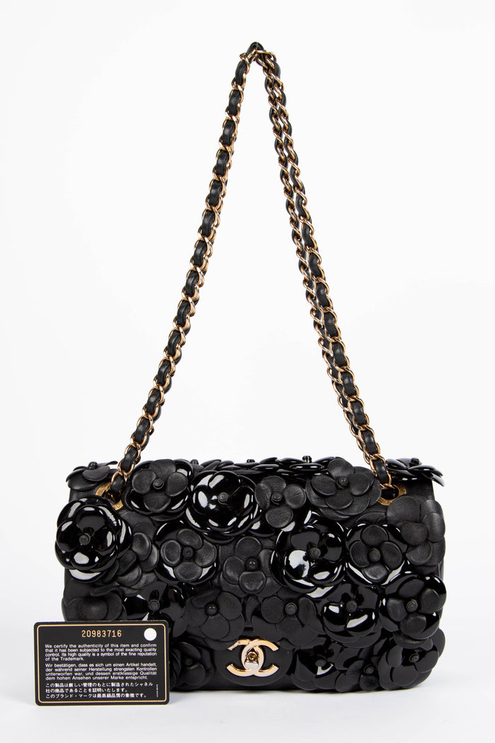RARE 2010s Chanel Black Medium Camellia Single Flap Bag
