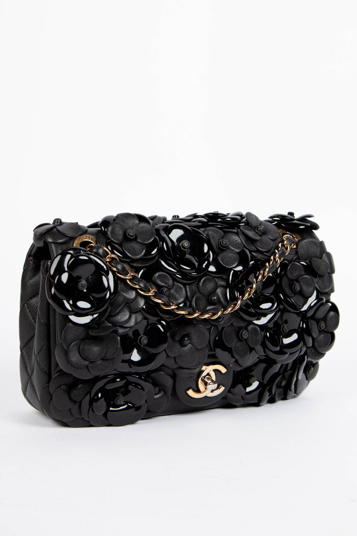 RARE 2010s Chanel Black Medium Camellia Single Flap Bag