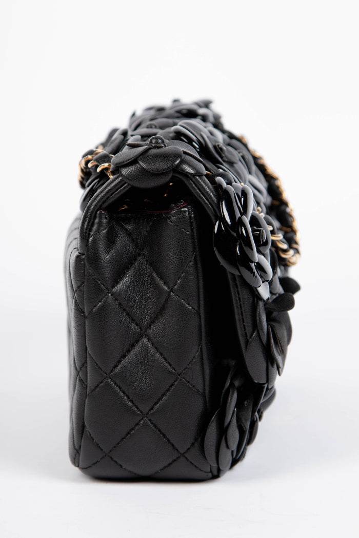 RARE 2010s Chanel Black Medium Camellia Single Flap Bag