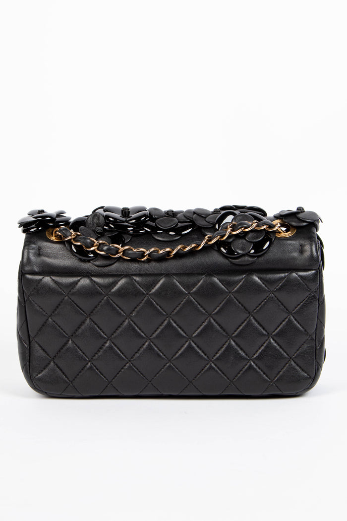 RARE 2010s Chanel Black Medium Camellia Single Flap Bag