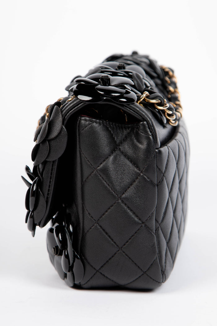 RARE 2010s Chanel Black Medium Camellia Single Flap Bag