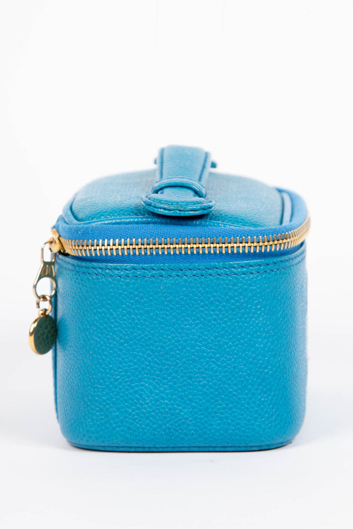 90s Chanel Blue Caviar Leather Mini Vanity Case