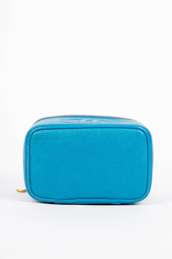 90s Chanel Blue Caviar Leather Mini Vanity Case