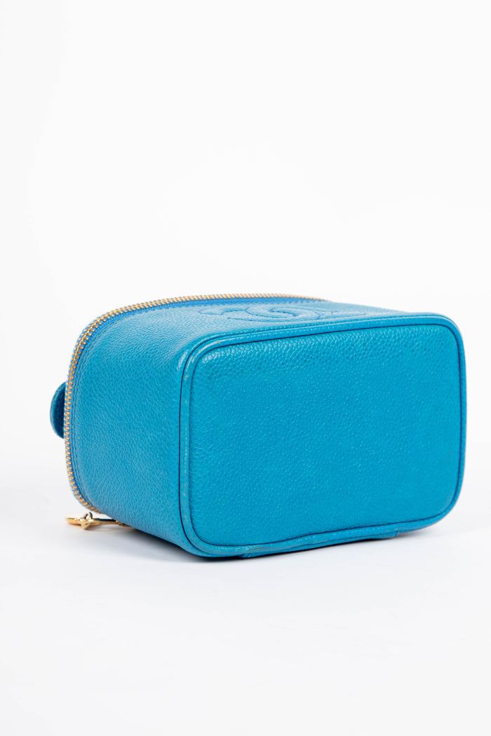 90s Chanel Blue Caviar Leather Mini Vanity Case