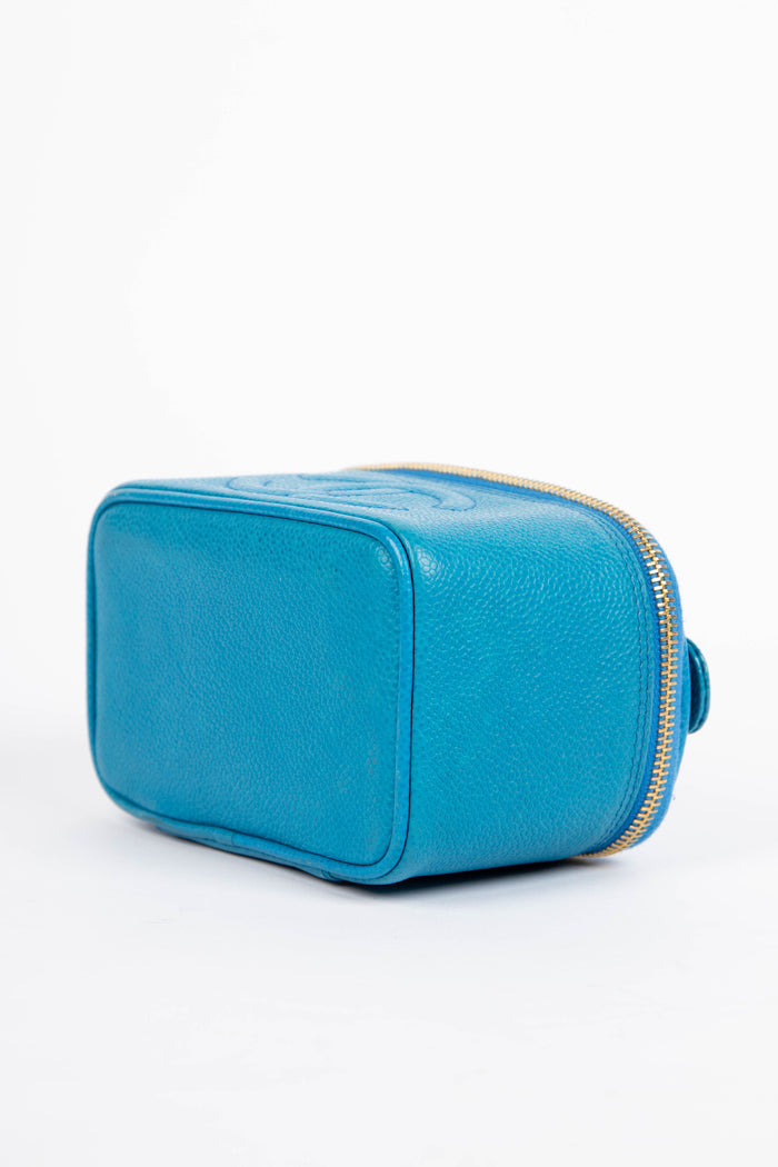 90s Chanel Blue Caviar Leather Mini Vanity Case