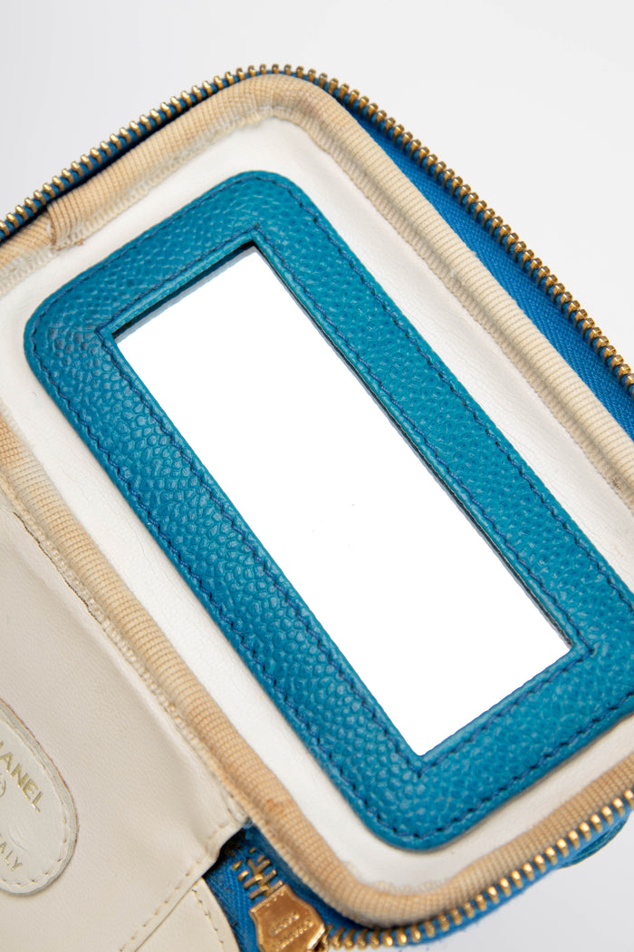 90s Chanel Blue Caviar Leather Mini Vanity Case