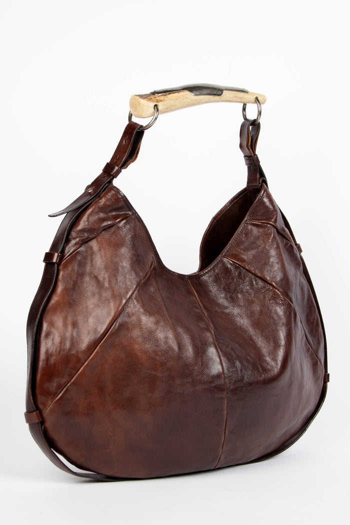 Vintage Yves Saint Laurent Brown Leather Large Mombasa Shoulder Bag