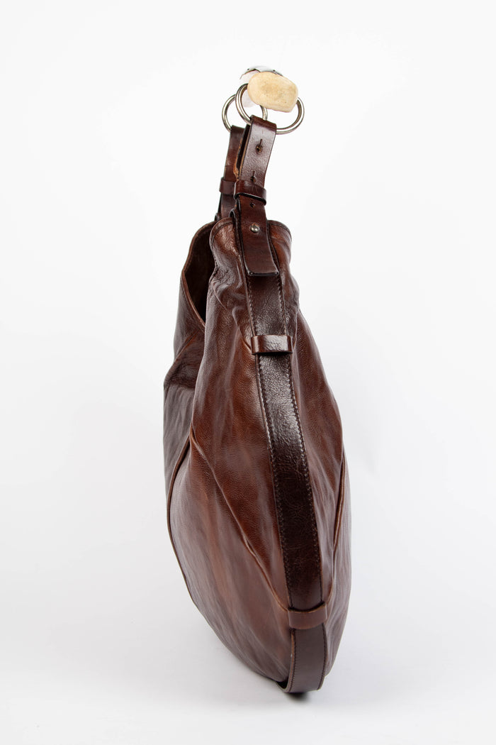Vintage Yves Saint Laurent Brown Leather Large Mombasa Shoulder Bag