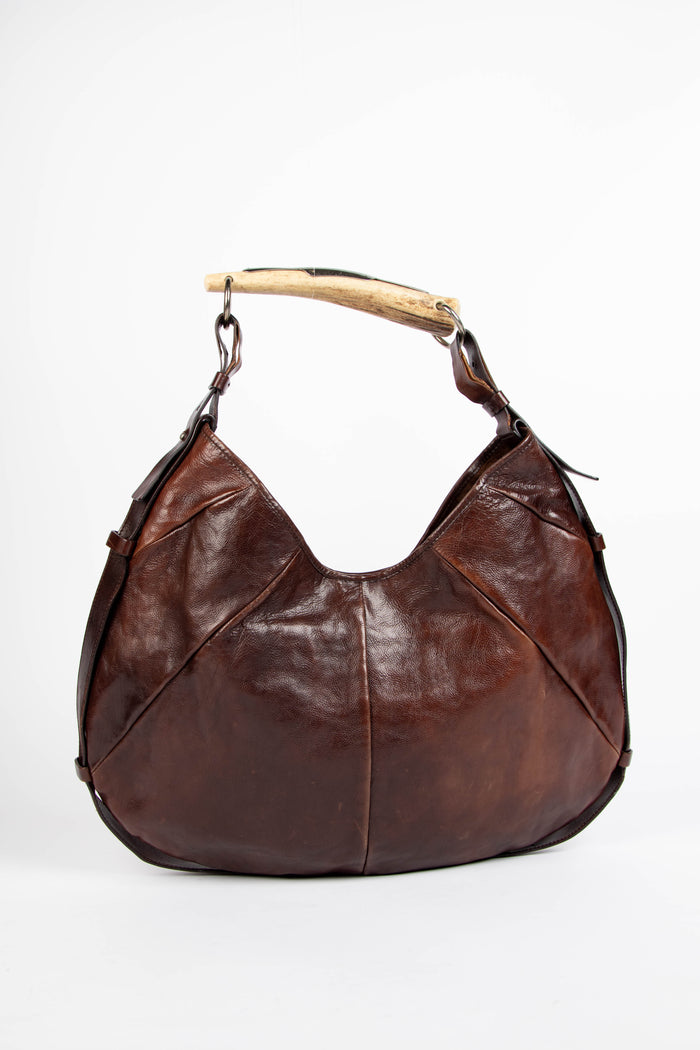 Vintage Yves Saint Laurent Brown Leather Large Mombasa Shoulder Bag