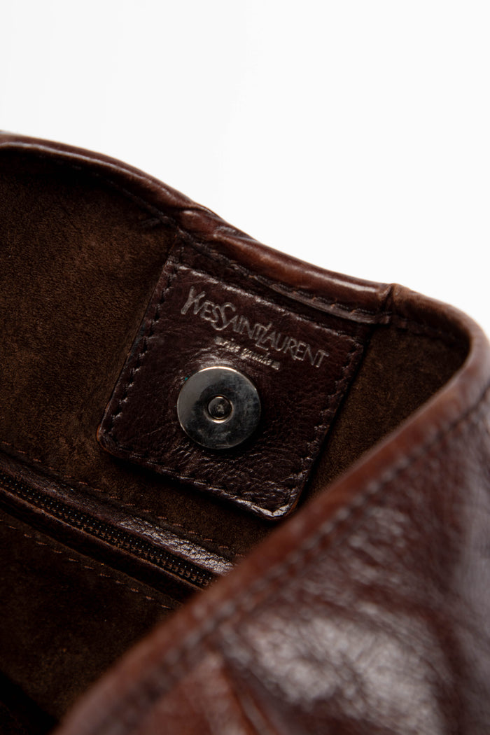 Vintage Yves Saint Laurent Brown Leather Large Mombasa Shoulder Bag