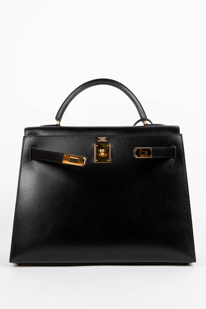 1971 Hermès Kelly 32cm Sellier in Black Box Calf Leather with GHW